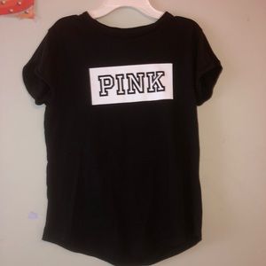 PINK, black cotton T-shirt